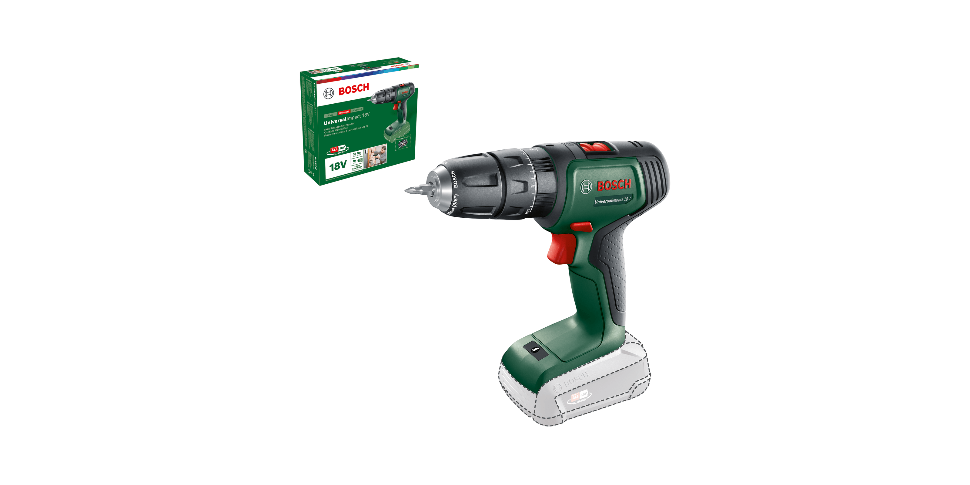 Дрель-шуруповерт аккумуляторная (без аккумулятора) BOSCH UNIVERSALIMPACT 18V DIY (06039D4100) Дрели и шуруповерты