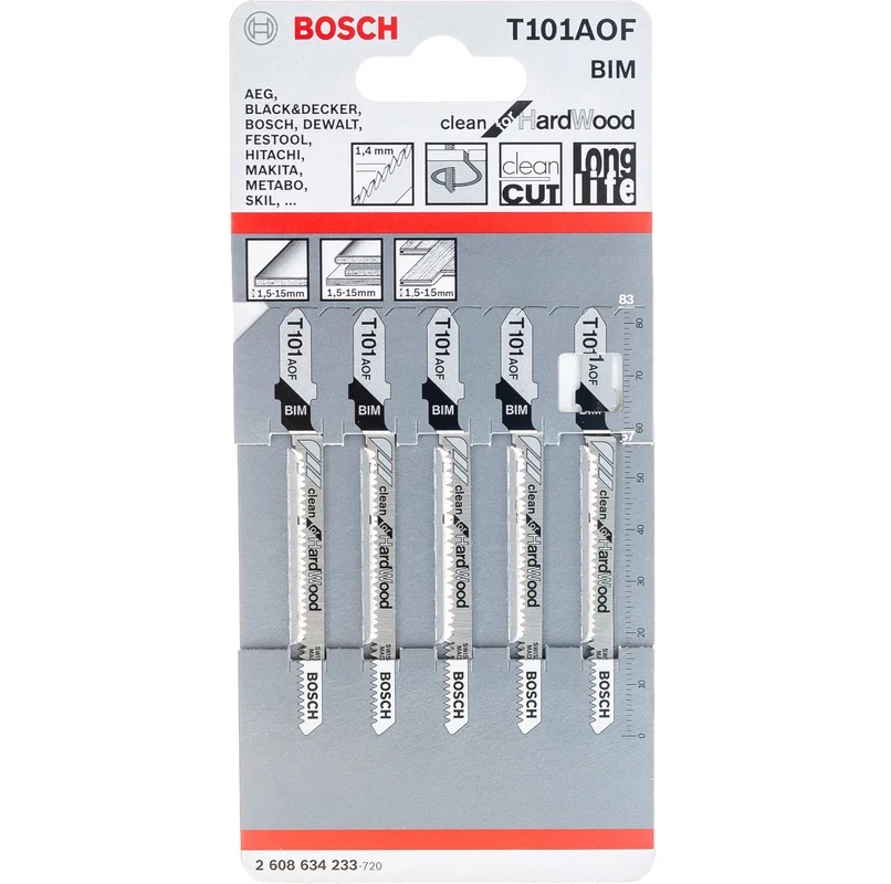 Полотно пильное лобзиковое BOSCH T 101 AOF CLEAN FOR HARD WOOD 2 608 634 233 Лобзики