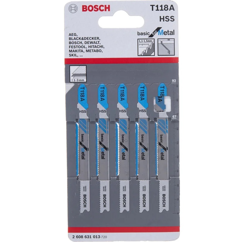 Полотно пильное лобзиковое BOSCH T 118 A BASIC FOR METAL 2 608 631 013 Лобзики