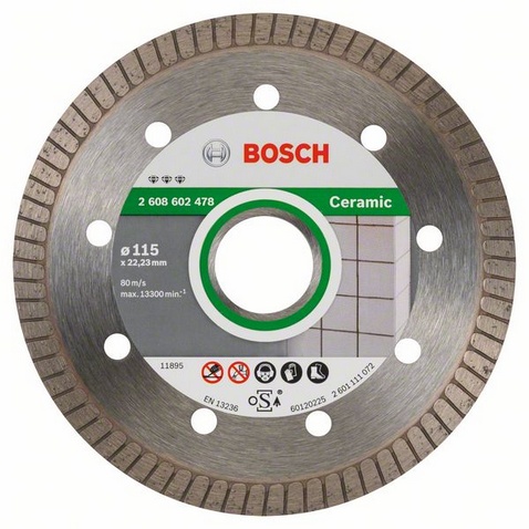 Диск алмазный отрезной для малых УШМ BOSCH BEST FOR CERAMIC EXTRA CLEAN TURBO 2 608 602 478 Дрели алмазного бурения