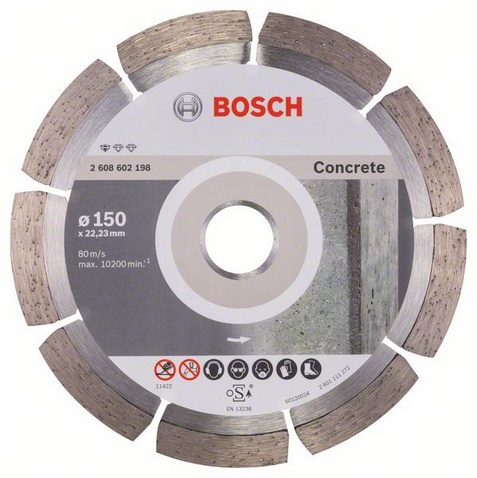 Диск алмазный отрезной для больших УШМ со стопорной гайкой BOSCH STANDARD FOR CONCRETE 2 608 602 198 Дрели алмазного бурения